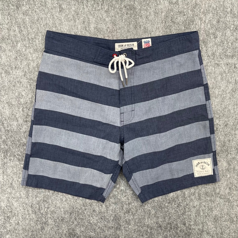 Iron and Resin Board Shorts Mens 33 Striped Blue Made in USA Freedom Riders